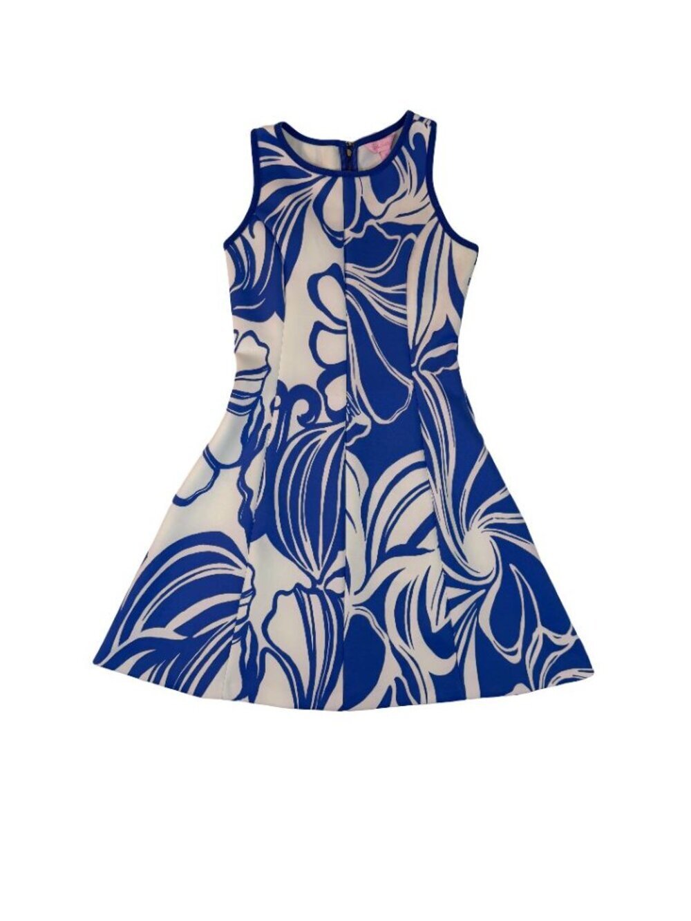 Lilly Pulitzer XS Blue White Floral Fit & Flare Dress Sleeveless Resort.